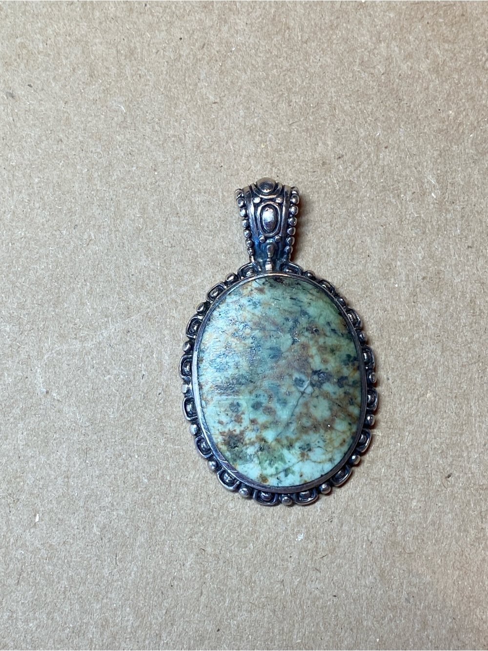Vintage green brown matte stone sterling silver pendant